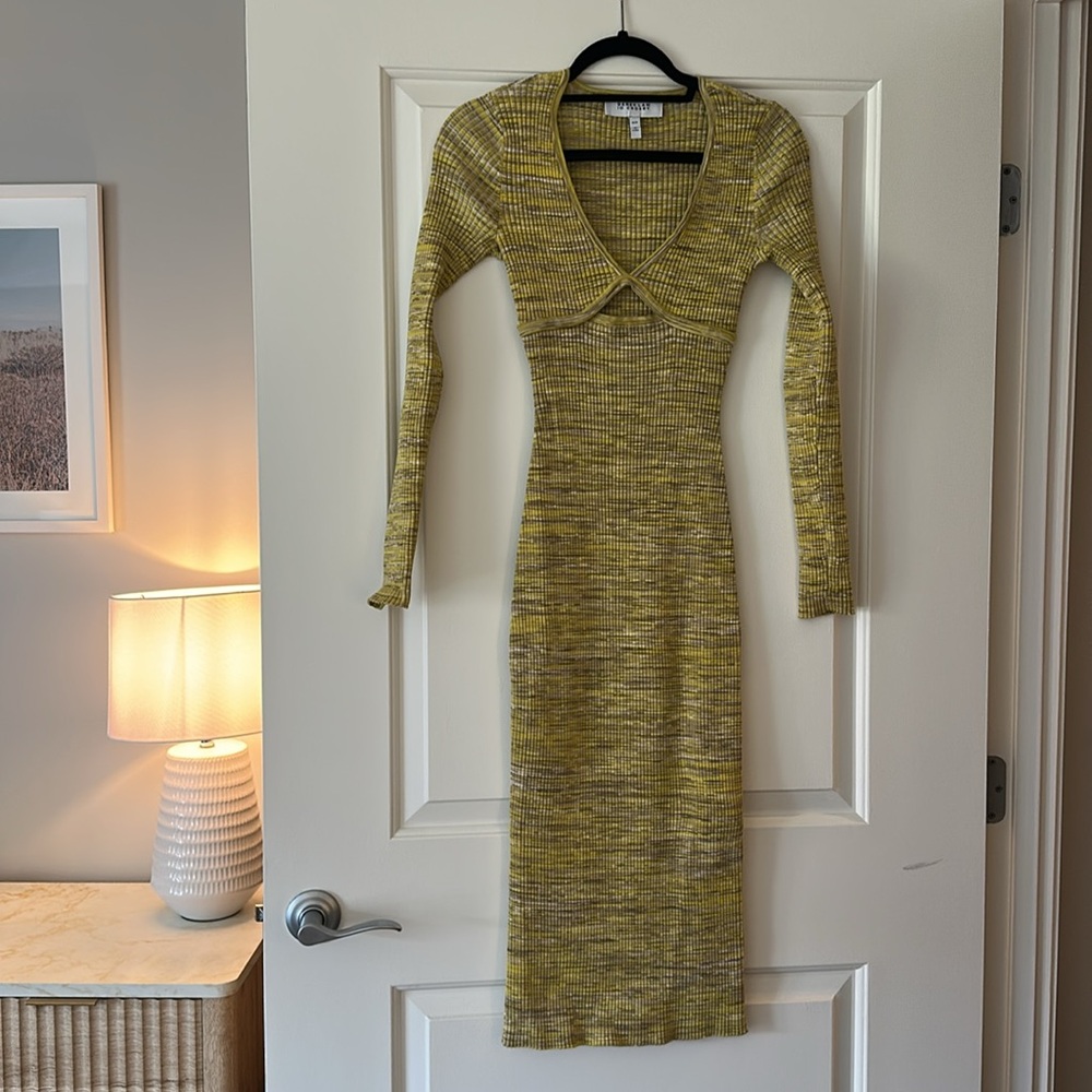 10 Crosby Derek Lam Yellow Green Sheath Dress Long Sleeve